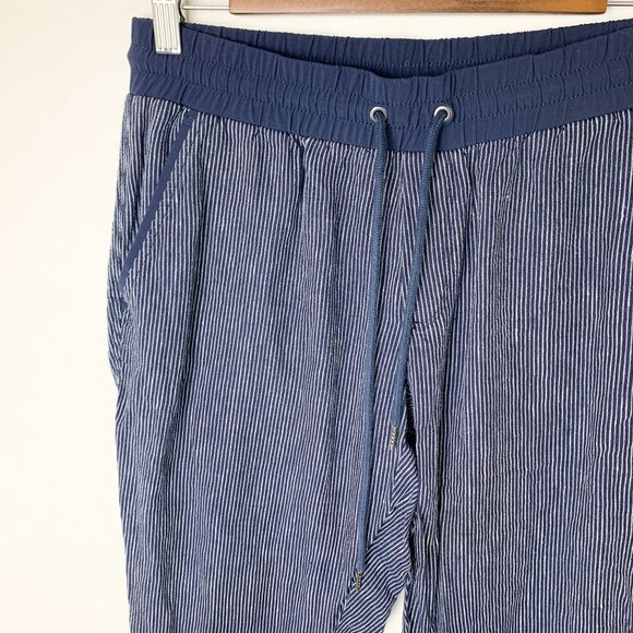 Athleta Bail Linen Ankle Pants Navy Blue Striped Joggers 6 - Picture 3 of 7